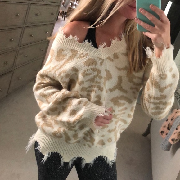 Pink Lily Sweaters - Frayed Leopard Sweater